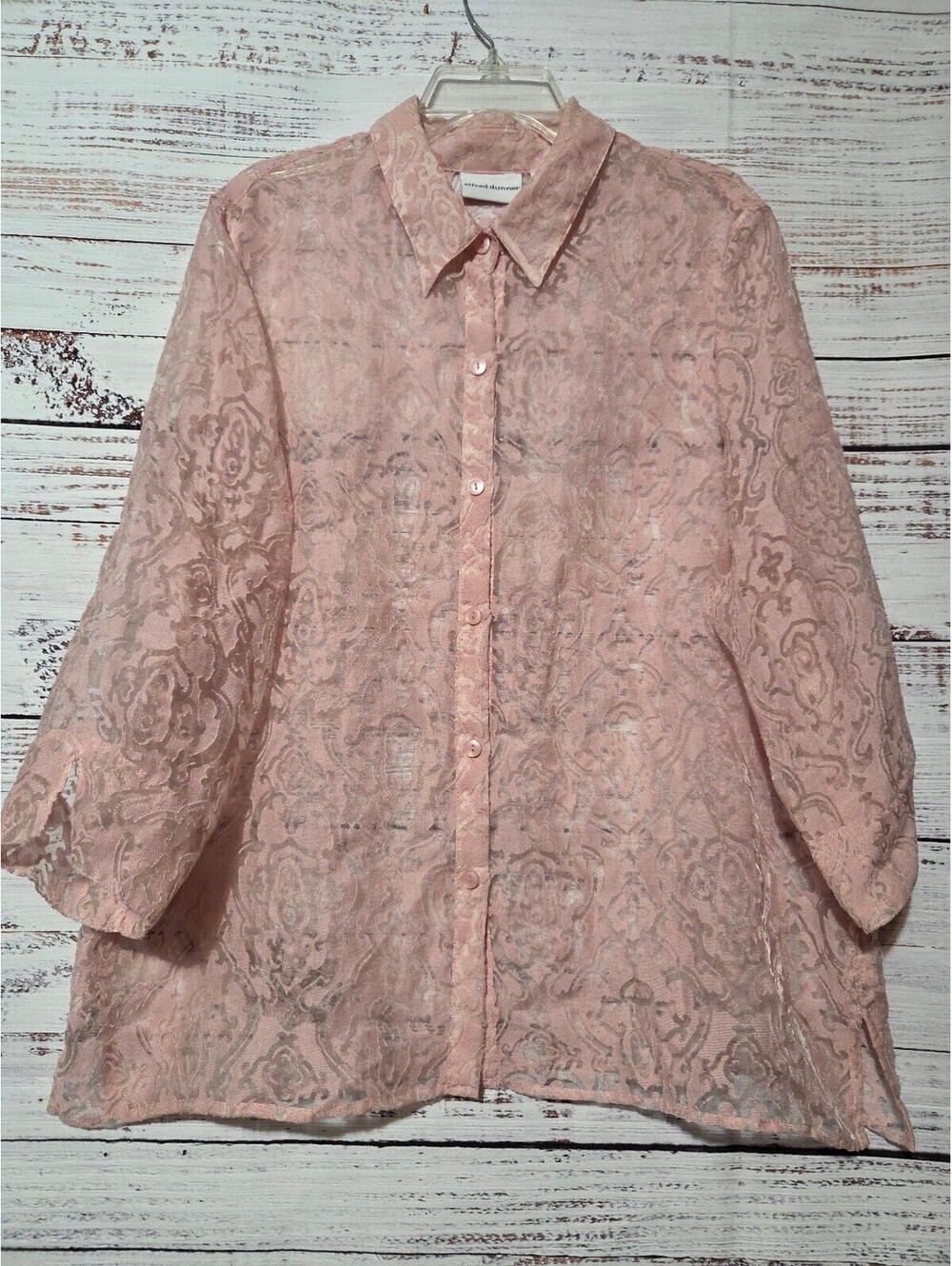 alfred dunner Pink Size 20 Floral Pattern Blouse Button-Up Sheer
